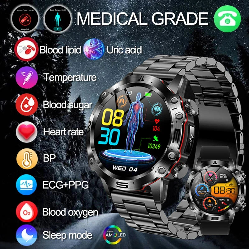 Kealthtech AI Medical Diagnostic Smart Watch-2024 New Blood Lipid Uric Acid Blood Sugar Watch-ECG+PPG Fitness Tracker