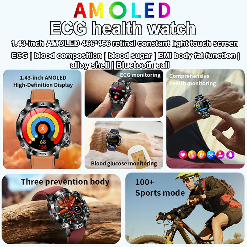 Kealthtech AI Medical Diagnostic Smart Watch-2024 New Blood Lipid Uric Acid Blood Sugar Watch-ECG+PPG Fitness Tracker